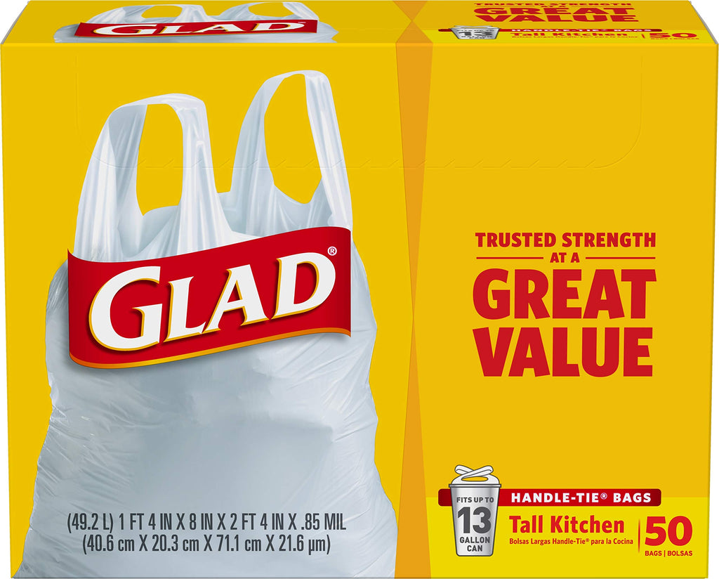 Glad Tall Handle-Tie Kitchen Trash Bags - 13 Gallon - 50 Count - 4 Pack (Packaging May Vary)