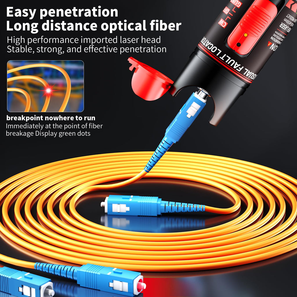Visual Fault Locator 30KM - Rechargeable VFL Fiber Optic Tester Kit Include Single Mode 9/125um FC Male to LC Female Adapter, Fiber Optic Lights for Network Cable