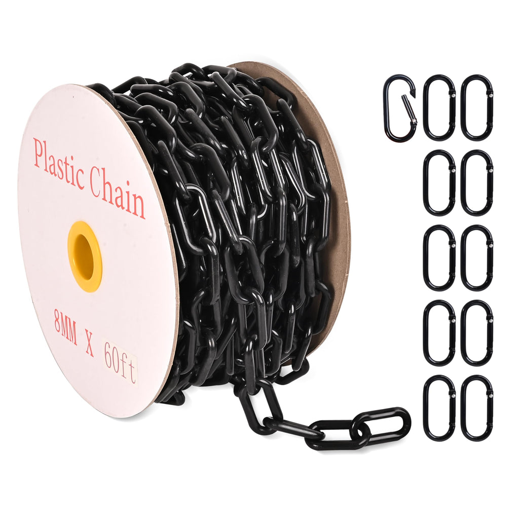 Ahniiqo 60 Feet Plastic Barrier Chain Black,2-Inch Link Diameter Safety Barrier Chain，Large Plastic Chain，8MM Plastic Barrier Chain，Plastic Chain Links