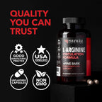 L-Arginine 1800mg and Pine Bark Extract 100mg - Nitric Oxide Supplement for Men - Performance Supplement for Men's Health - 90 Count - Endurance, Recovery Support - Vegan, Non-GMO Capsules