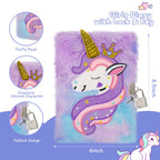 homicozy Kids Unicorn Diary with Lock and Key,Tie-Dye Fuzzy Journal for Girls Ages 6 And Up,Hardcover Notebook with 160 Pages,Cute Stationery Unicorn Gift for Girls