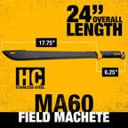 DEWALT 24 Inch MA60 Field Machete - Full Tang Stainless Steel Blade with Saw Back Construction & Non-Slip TPR Handle with Nylon Sheath for Brush Clearing, Yard Work, Camping & Outdoor Use