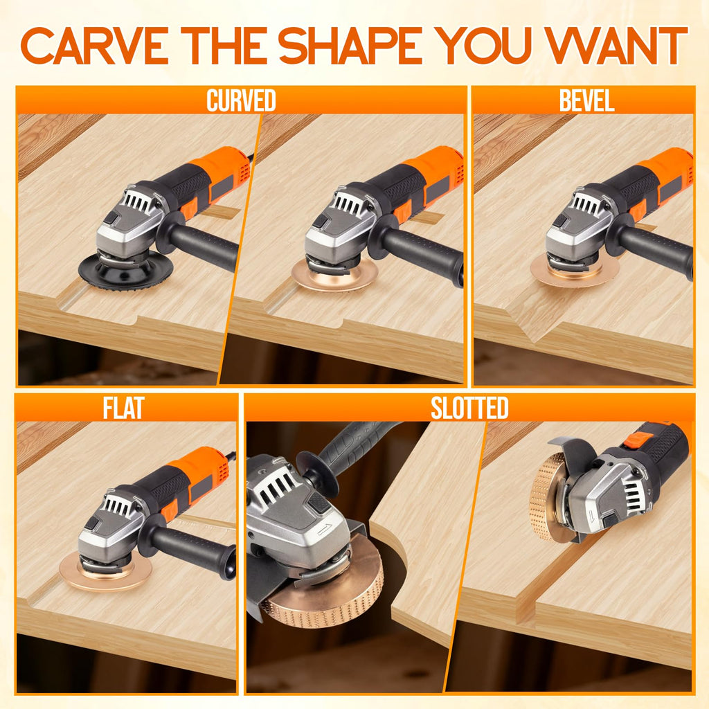Beaiguna 5PCS Wood Carving Disc, 4IN and 4 1/2IN Angle Grinder Attachments Stump Grinder Wheel, Angle Grinder Wood Carving Shaping Disc Tools Set, Upgraded Wood Grinding Wheel Discs