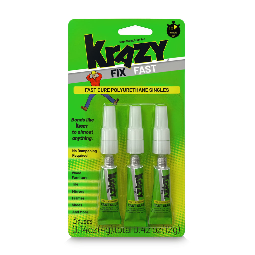 Krazy Fix Fast Waterproof Glue, Fast Curing Polyurethane Singles (3 x 4g)
