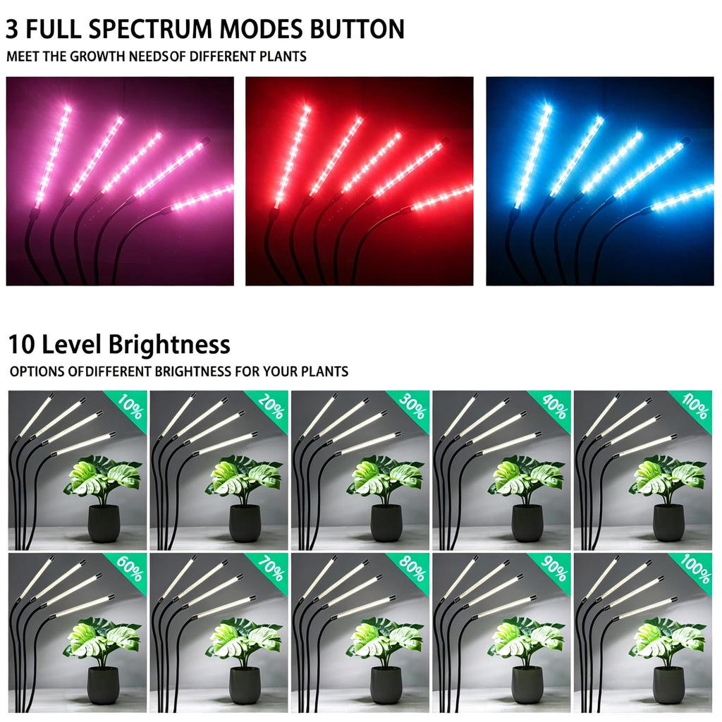 Grow Light for Indoor Plants, 5-Head Full Spectrum LEDPlant Light with 3 Light Modes, 10 Brightness Levels, Remote Control, Height Adjustable 29-61Inch Growing Lamp for Seedlings,Flowers (5head)