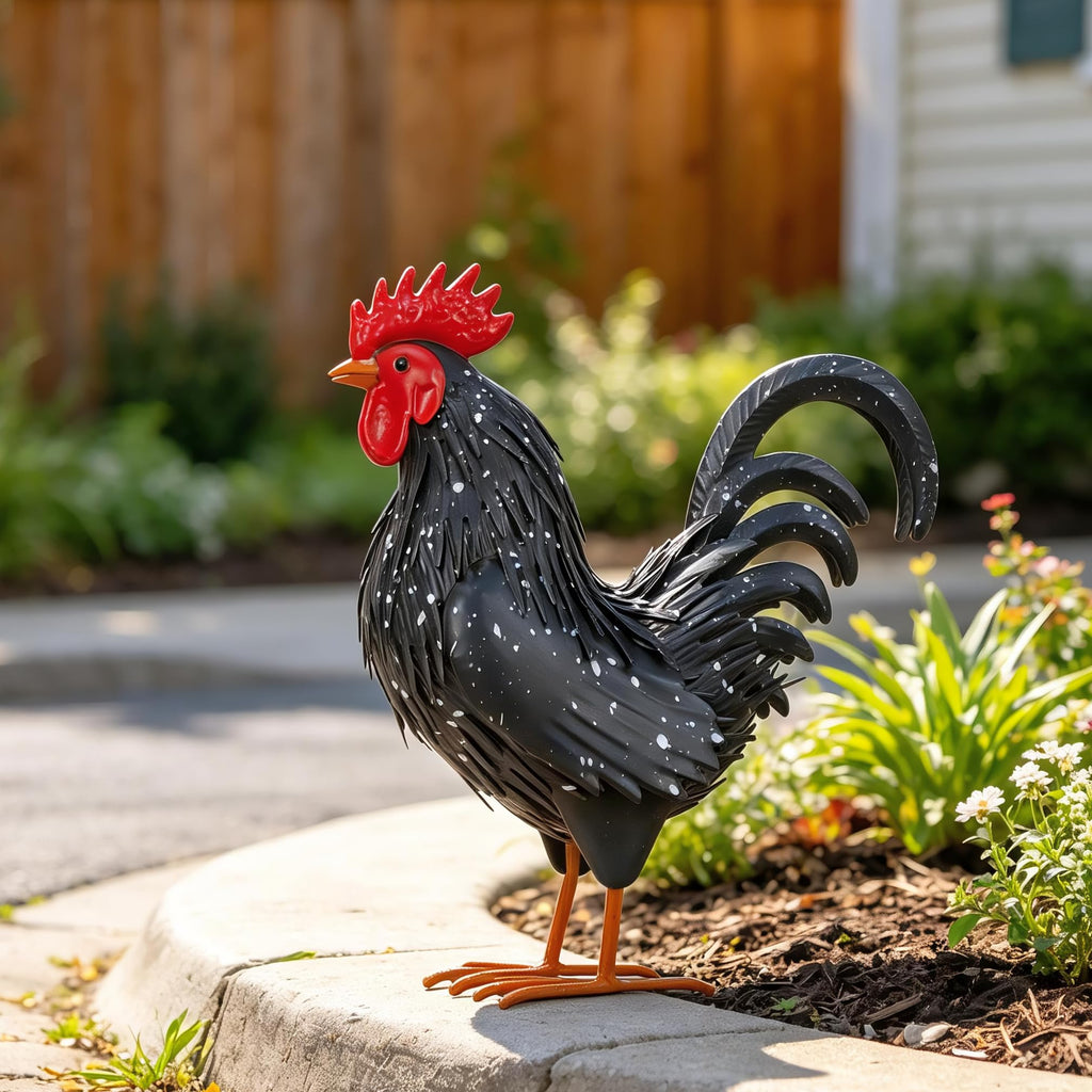 Ratuor Rooster Garden Statue Sculpture Metal Chicken Yard Decor Outdoor Figurines Patio Backyard Decoration (Black)