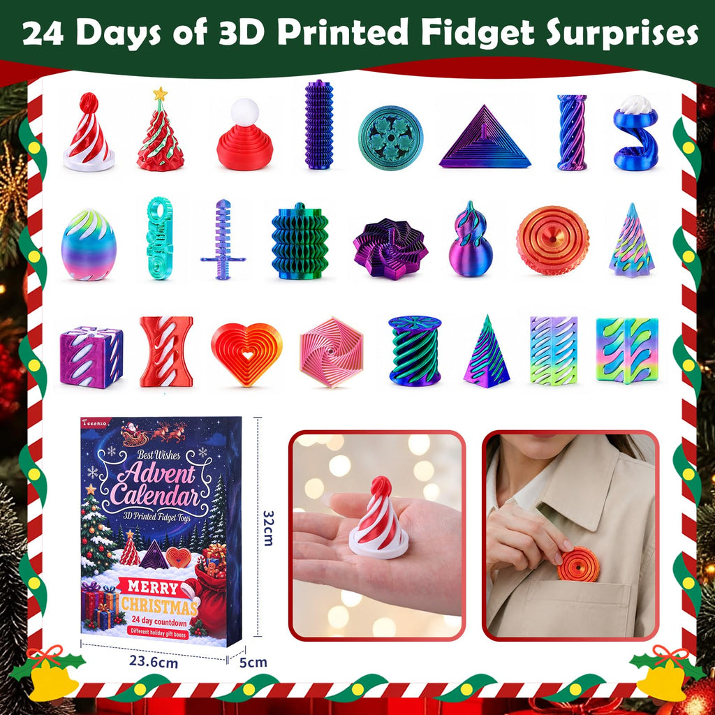 Advent Calendar 2026 Christmas 24 Days Countdown Mini 3D Printed Fidget Toy