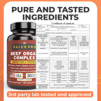 Paleo Pro O.G. Blend Premium Beef Organs Capsules, Kidney, Heart, Liver, Spleen and Pancreas from Grass Fed & Pastured Cows, Dietary Supplement, No GMO, 180 Capsules (Beef Organ Complex)