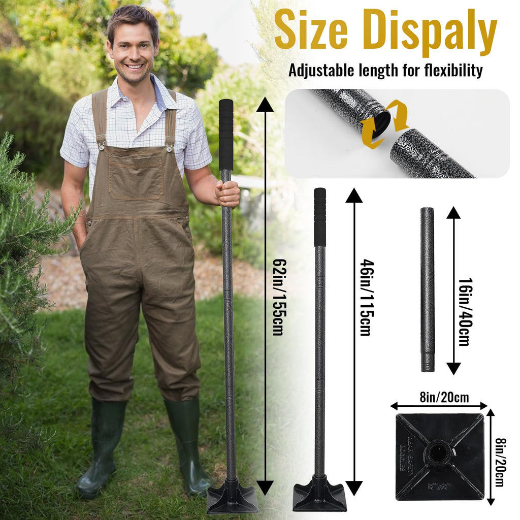 Heavy Duty Steel Tamper Tool with 62 Inch Adjustable Handle Hand Tamper for Efficient Soil Compaction Tamping Asphalt Gravel Sand Stone Dirt Heavy Duty Ground Tamper for Leveling Smoothing Surfaces