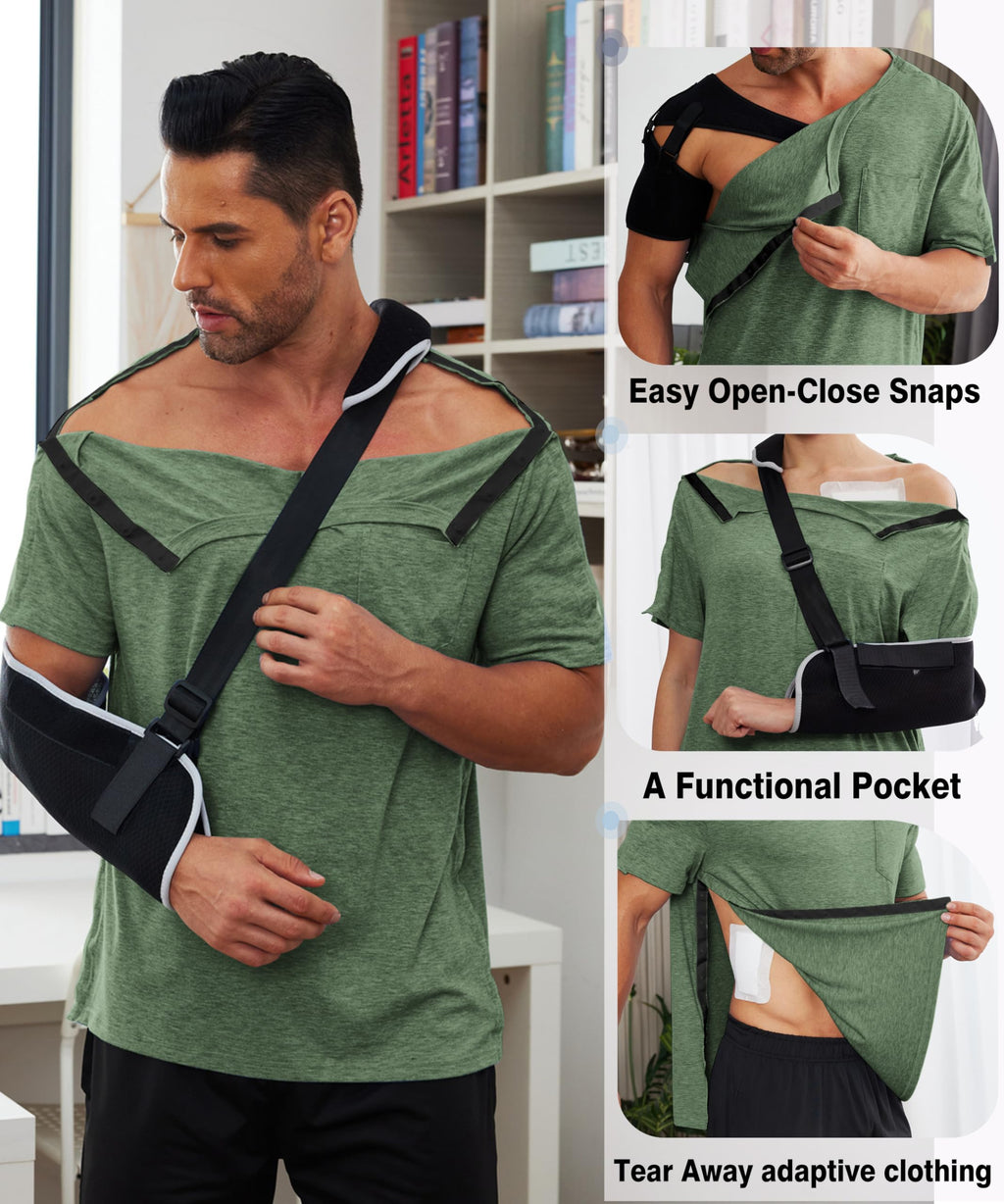 Deyeek Broken Arm Shirts for Men Soft Tear Away Side Snap Adaptive Tops