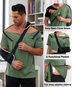 Deyeek Broken Arm Shirts for Men Soft Tear Away Side Snap Adaptive Tops