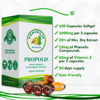 Propolis Health Propolis Capsules 1000mg-Daily with Vitamin E Per dose - Pure Brazilian Green Propolis Extract - Immune Booster 50 Days Supply -100 Capsules