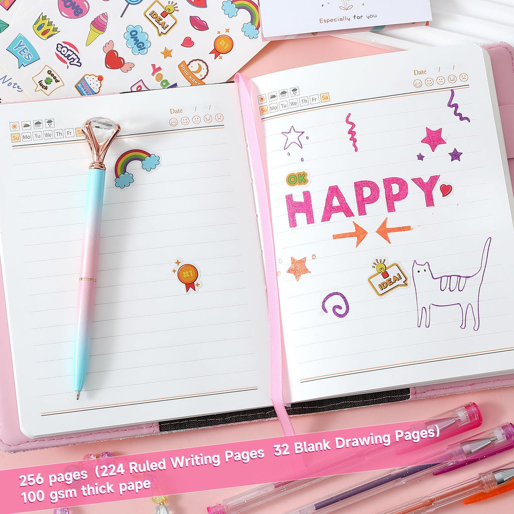 JIALILI Diary with Lock for Girls, Password Locked Journals for Teen Girls, Secret Diary Gifts for 9 10 11 12 Year Old Girls, Kids Journals Set for Ages 8-12 Teenage