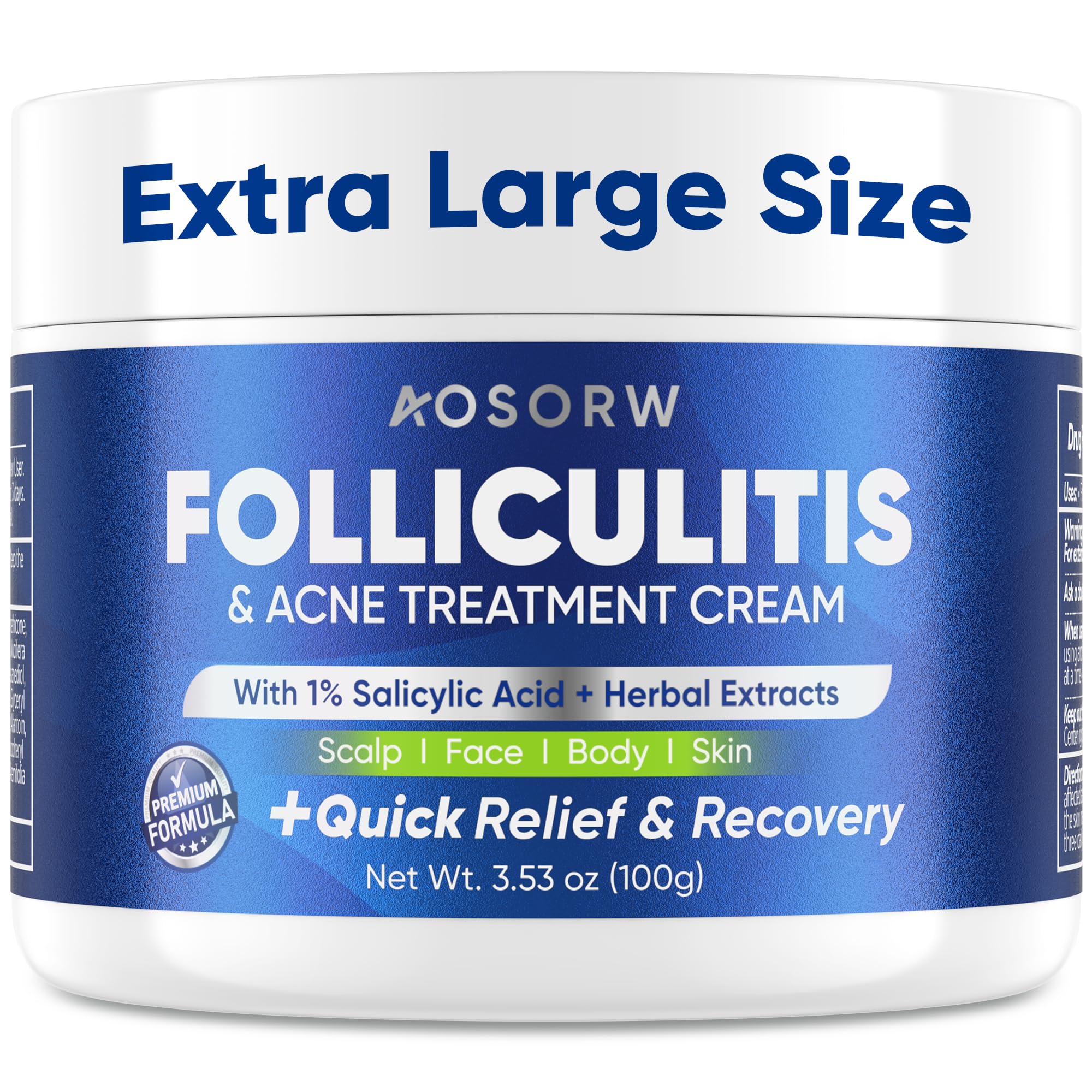 AOSORW Folliculitis & Acne Treatment Cream – Salicylic Acid & Herbal Extracts for Scalp, Face, Body & Back – Soothes Irritated Skin, Redness & Itch Relief – 100g (Pack of 1)