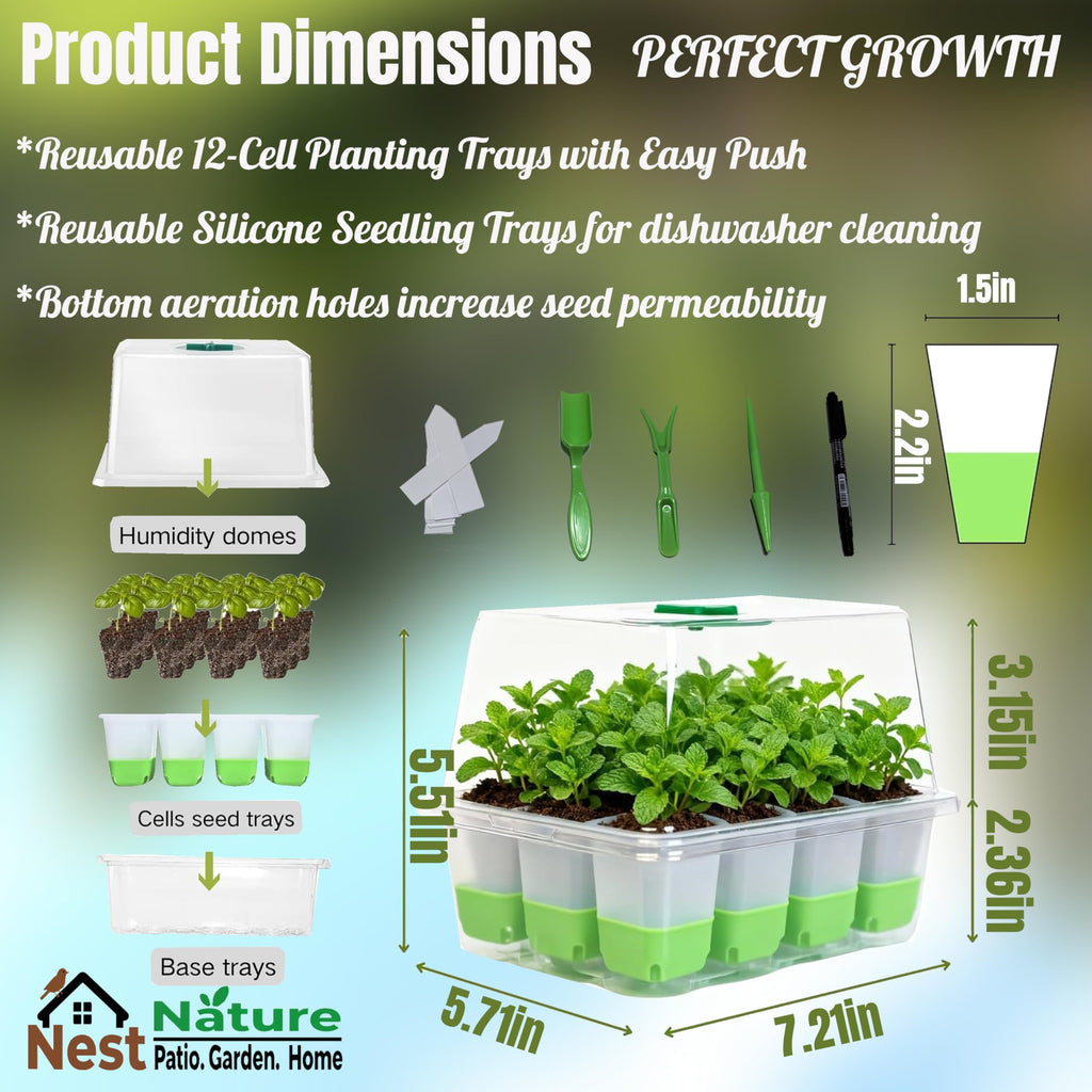 NestNature 5-Pack Seed Starter Tray Set|60-Cell Flexible Germination Trays