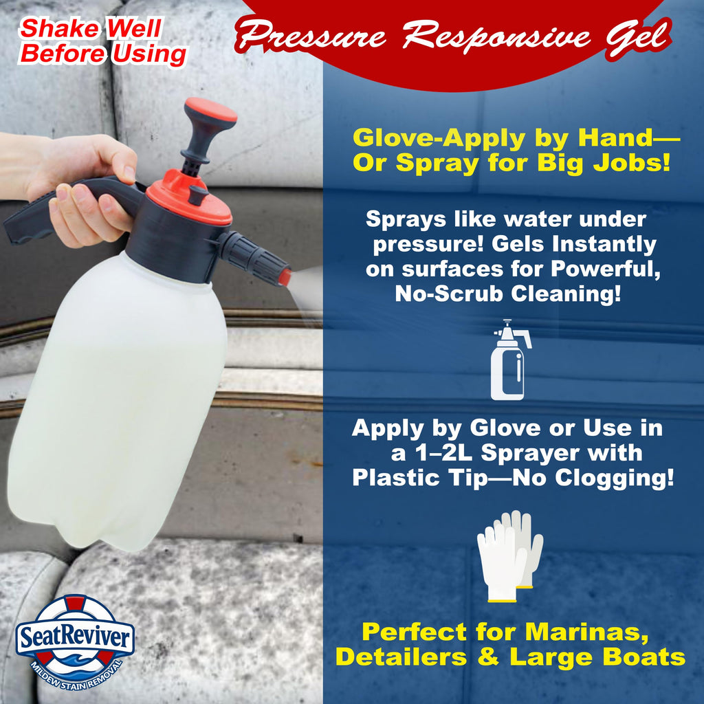 Seat Reviver Marine Mildew Stain Remover for Boat Seats, Vinyl & Plastic | Light Gel That Clings Longer | Fast-Acting | No Scrub | 32oz