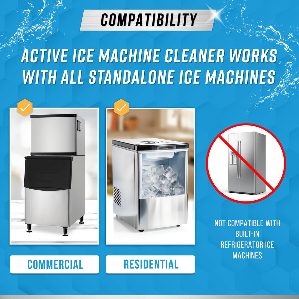 ACTIVE Ice Machine Cleaner Maker Descaler - 32 fl oz (8 Uses) Nickel Safe Ice Maker Cleaner Solution - Compatible with Whirlpool 4396808, Scotsman,Manitowoc,Hoshizaki, GE Opal Cleaning Kit - USA Made