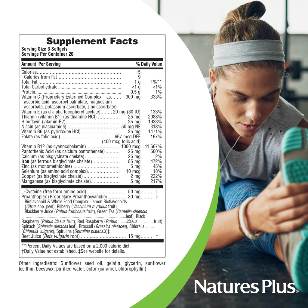 NaturesPlus Hema-Plex Iron - 60 Fast-Acting Softgels - 3 Pack - 85 mg Iron + Vitamin C & Bioflavonoids for Healthy Red Blood Cells - Gluten Free - 60 Total Servings