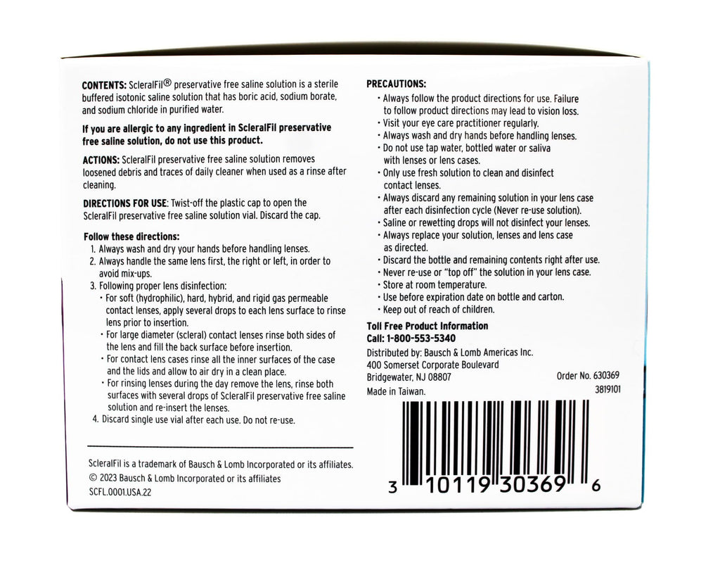 ScleralFil Preservative Free Saline Solution, 0.34 Fl Oz Vials, 30 Count (Pack of 2)