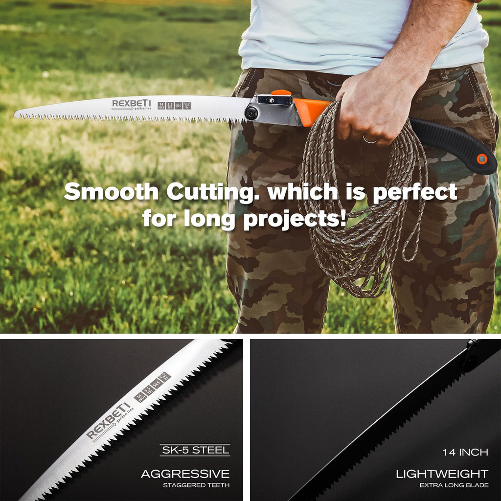REXBETI 14-Inch Camping Saw, Extra Long Folding Hand Saw for Tree Trimming
