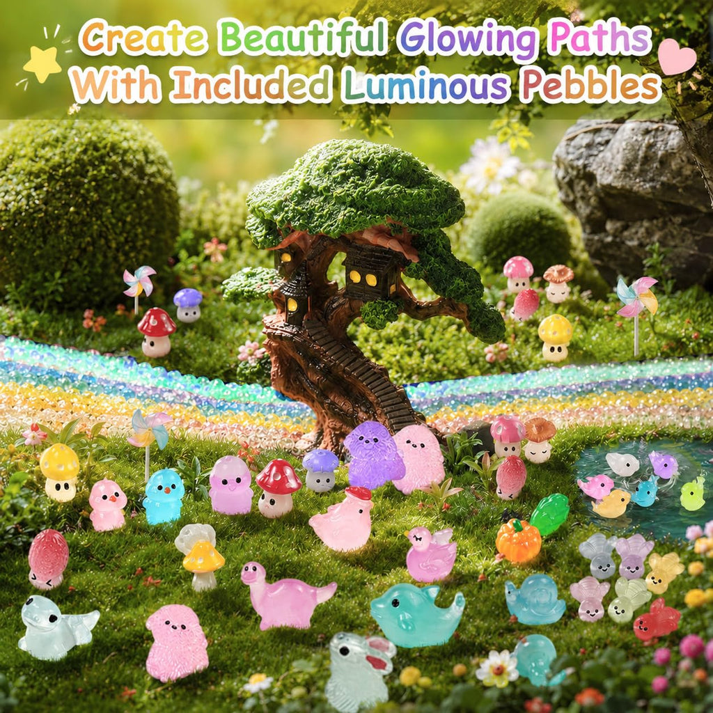 LJMBOEN 400pcs Luminous Mini Resin Animal in The Dark Tiny Miniature Figures Ornament Duck Frog Mushroom Owl Dog Rabbit Crab Dolphin Shell Fairy Garden Accessories Aquarium Landscape Bonsai Decor