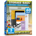 3 Gallon Extra Large Zipper Bag, 16” x 18” Clear Plastic Zip Bag with Handle for Storage, Moving Travel, 2mil Thick Resealable Lock, 60 pack