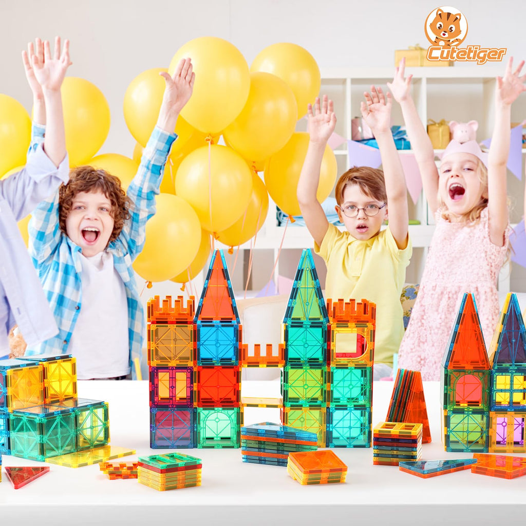 CuteTiger Magnetic Tiles, Magnet Tiles, Magnetic Building Blocks, Square Building Castle, Preschool Toys, STEM Stacking Construction Toys for Boys Girls 3 Years up