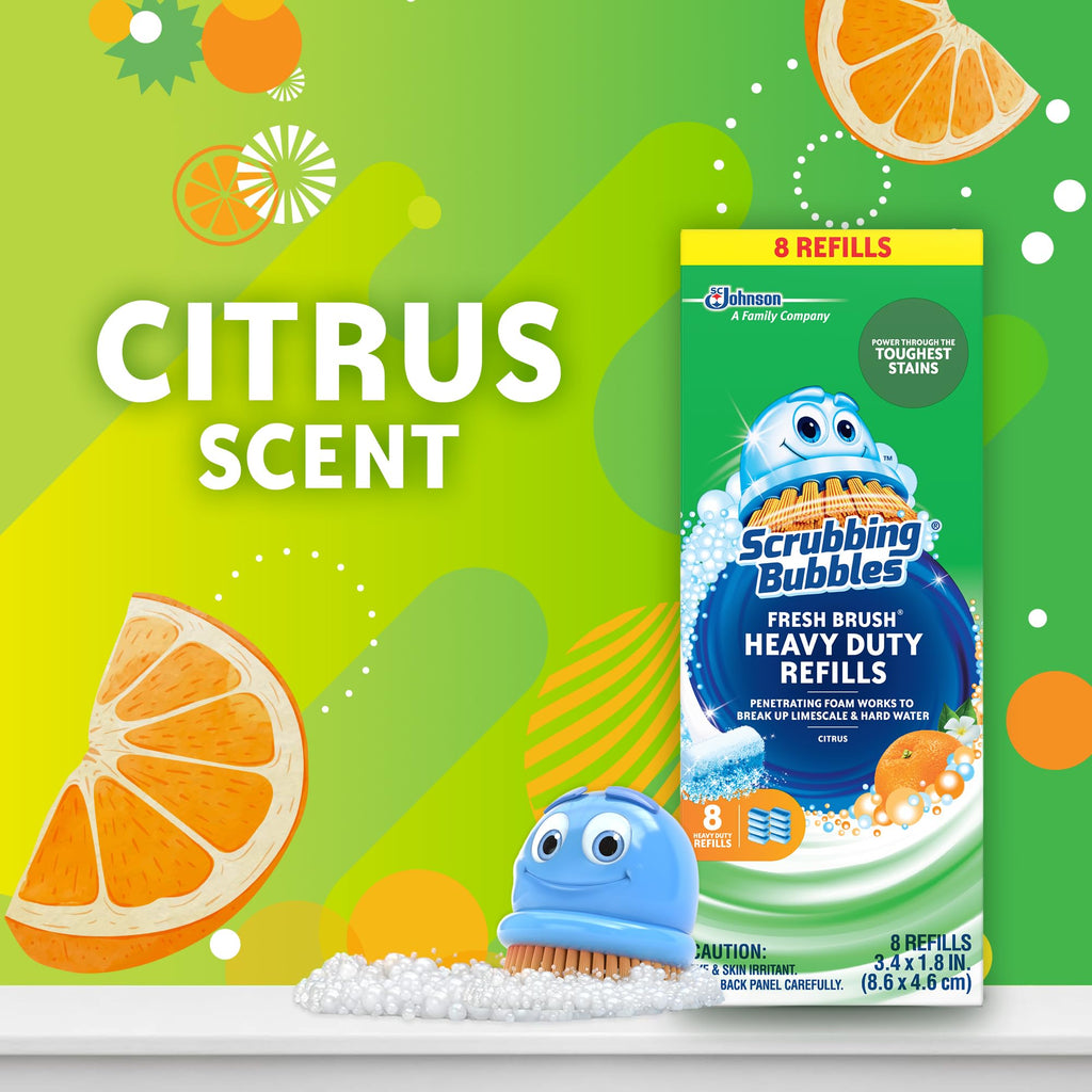 Scrubbing Bubbles Toilet Bowl Wand Cleaner Refills, Fresh Brush Heavy Duty Cleaner Toilet Refill Pads, Removes Limescale & Odors, Citrus Scent, 8 Count (Pack of 8)