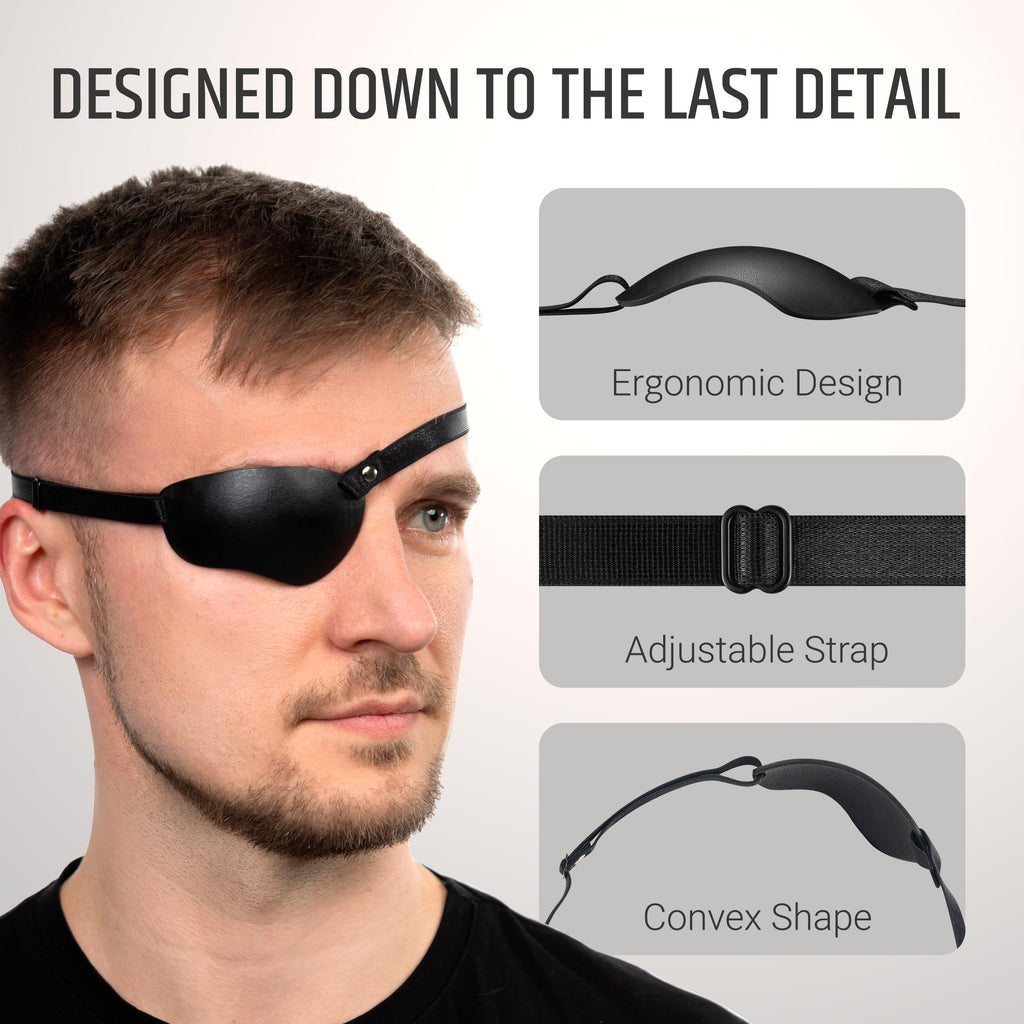 Premium Handmade Leather Eye Patch with Soft Foam Padding, Adult Eye Patch for Men and Women for Lazy Eye Therapy, Cosplay, and Pirate Costume (Black, Left)