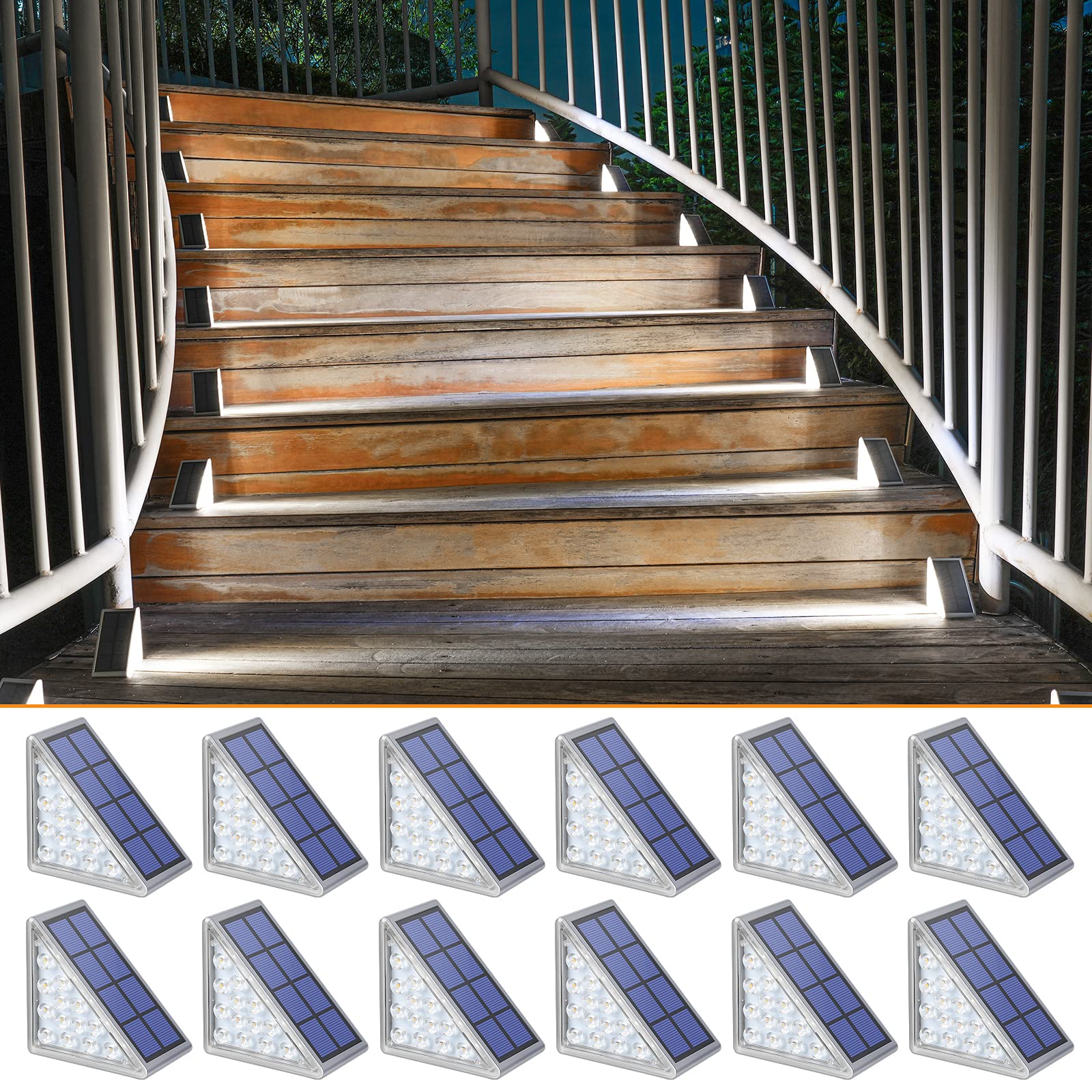NIORSUN Solar Step Lights,12 Pack Cool White Solar Stair Lights Outdoor Waterproof IP67 Auto On Off,Solar Lights for Steps,Stair,Patio,Yard,Porch,Front Door,Sidewalk,Deck Decor
