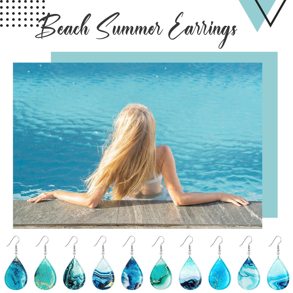Loetere 16 Pairs Acrylic Ocean Summer Earrings for Women Beach Teardrop Hawaiian Tropical Dangle Earrings Bulk Gift Jewelry(Ocean)