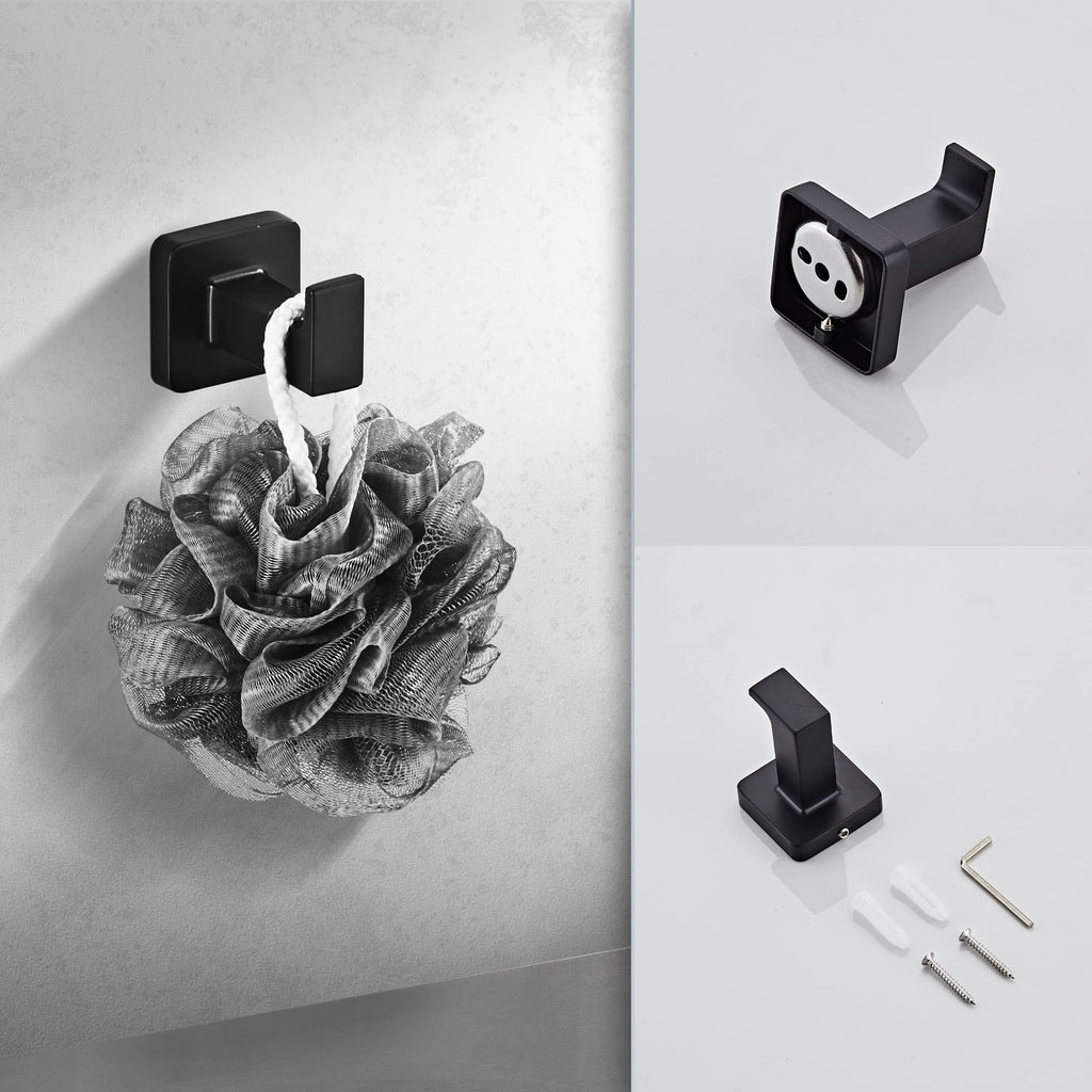 Matte Black Bathroom Hardware Set 4 Pieces,Towel Bar Set Stainless Steel Wall Mounted, Includes 16In Hand Towel Bar, Towel Ring, Robe Towel Hooks,Toilet Paper Holder, Bathroom Towel Rack Set