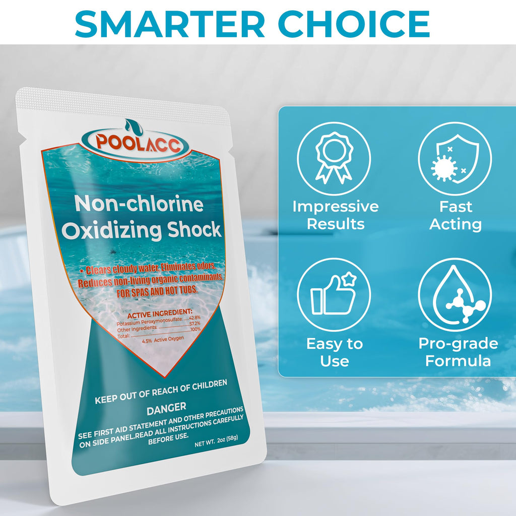 Non-Chlorine Spa Shock Oxidizer for Hot Tub, Chlorine-Free Treatment & Enhanced Oxidizing Shock for Hot Tubs & Spas, Single Dose Packets for Easy Hot Tub Maintenance & Treatment - 24 Packs (3lbs)