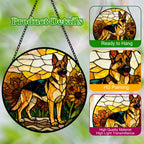 Stained Glass Suncatcher German Shepherd in Sunflowers 6.3 Inch