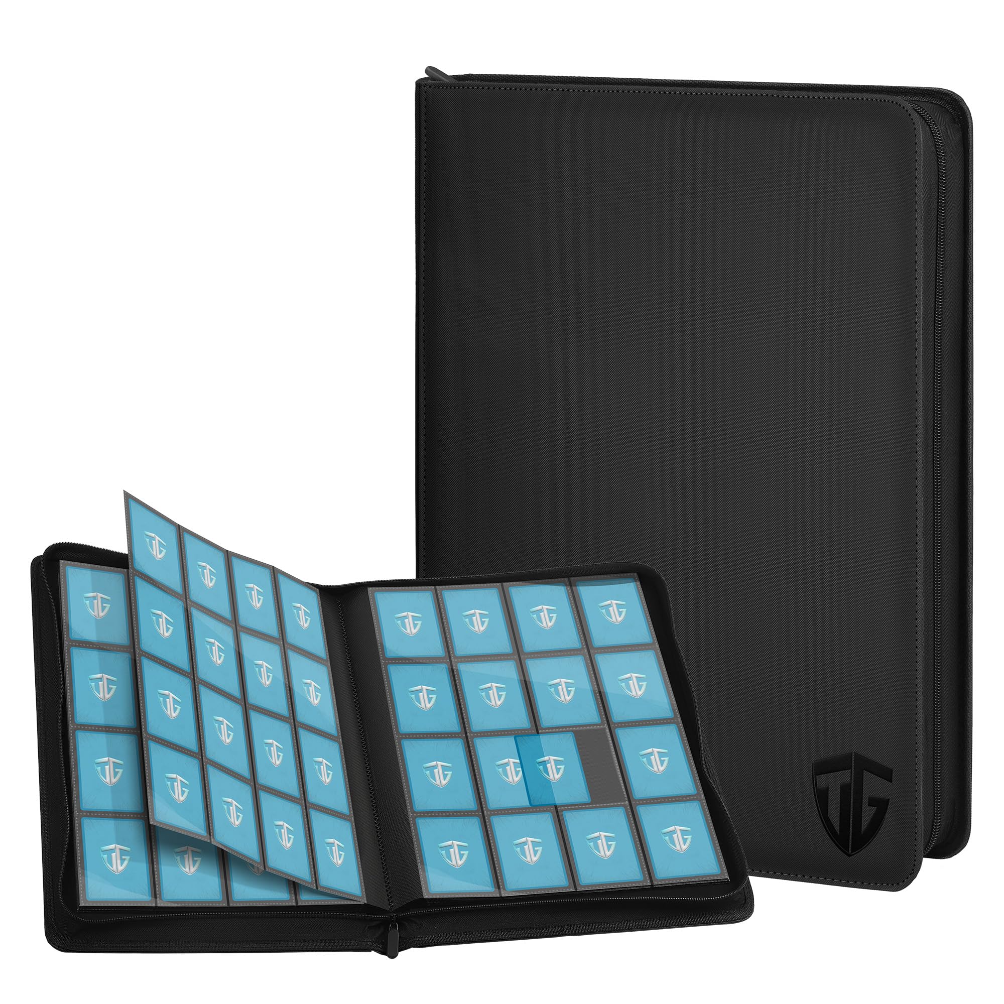 TCGUARD 16 Pockets Trading Card Zipper Binder for 1000+ Cards| Secure Side Loading Pockets | Trading Card Album Folder | Compatible with YuGiOh, MTG,Sports Cards (Black 16)