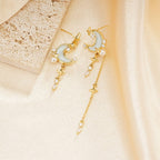 SIXFOX Cute Star Earrings for Women, Gold Moon Celestial Earrings, Drop Space Earring for Teen Jewelry Gift