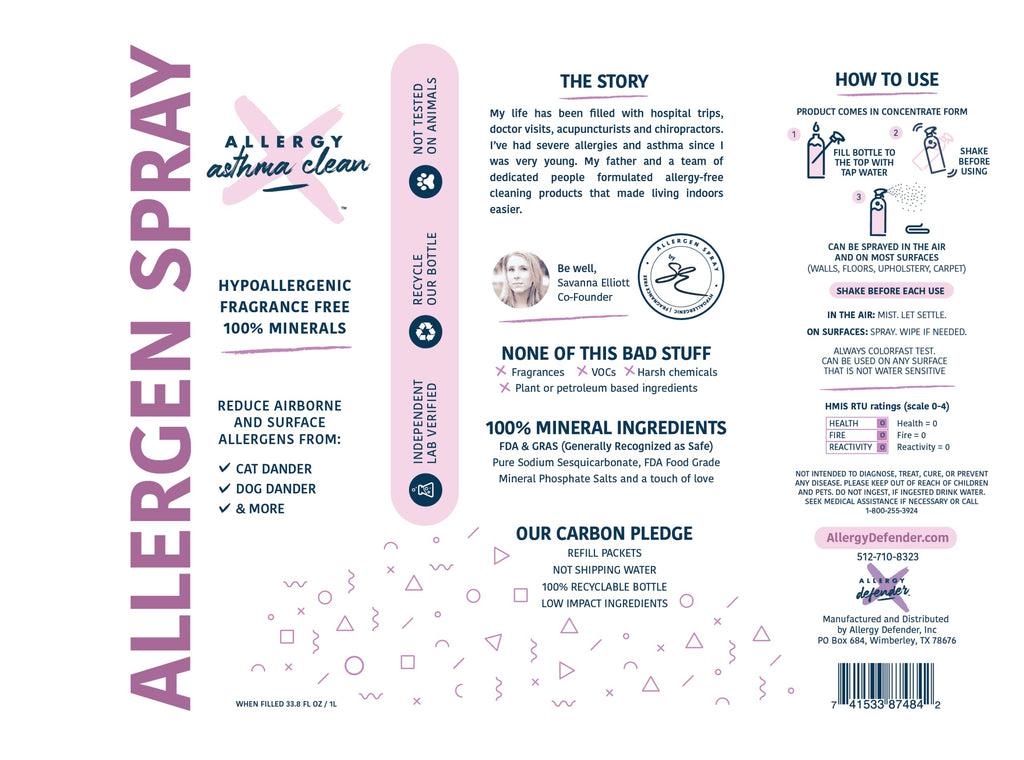 Allergy Asthma Clean Allergen Spray, Pets, Dust Allergies & More, Air & Surface, Just Add Water, Bottle, Over 33oz