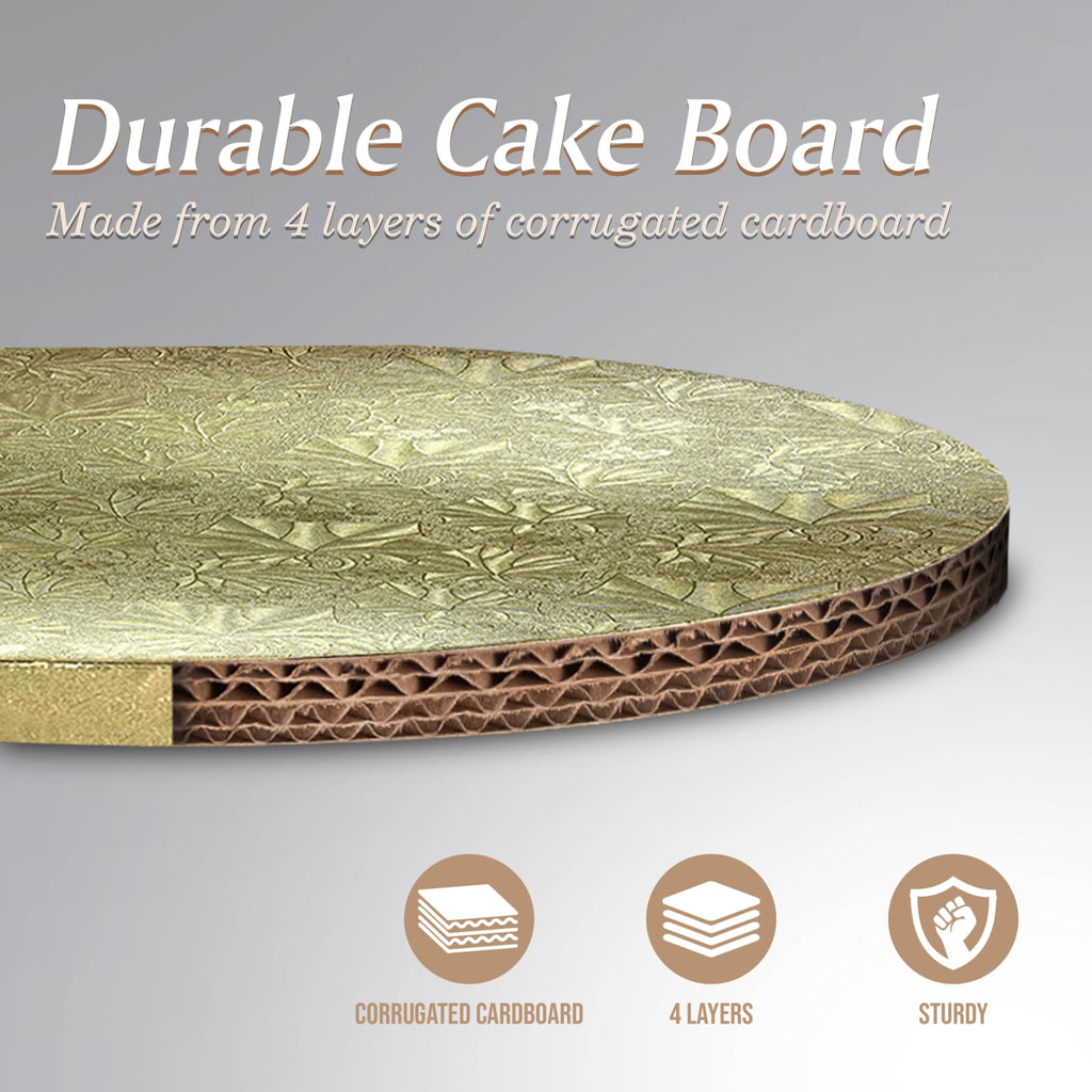 Cakebon Cake Boards 12" Gold Round Cake Drums 1/2" Thick Smooth Edge 12Pack