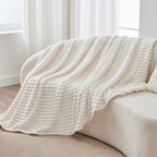 BEDELITE Ribbed Fleece Throw Blanket for Couch, Cream, 50"x60"