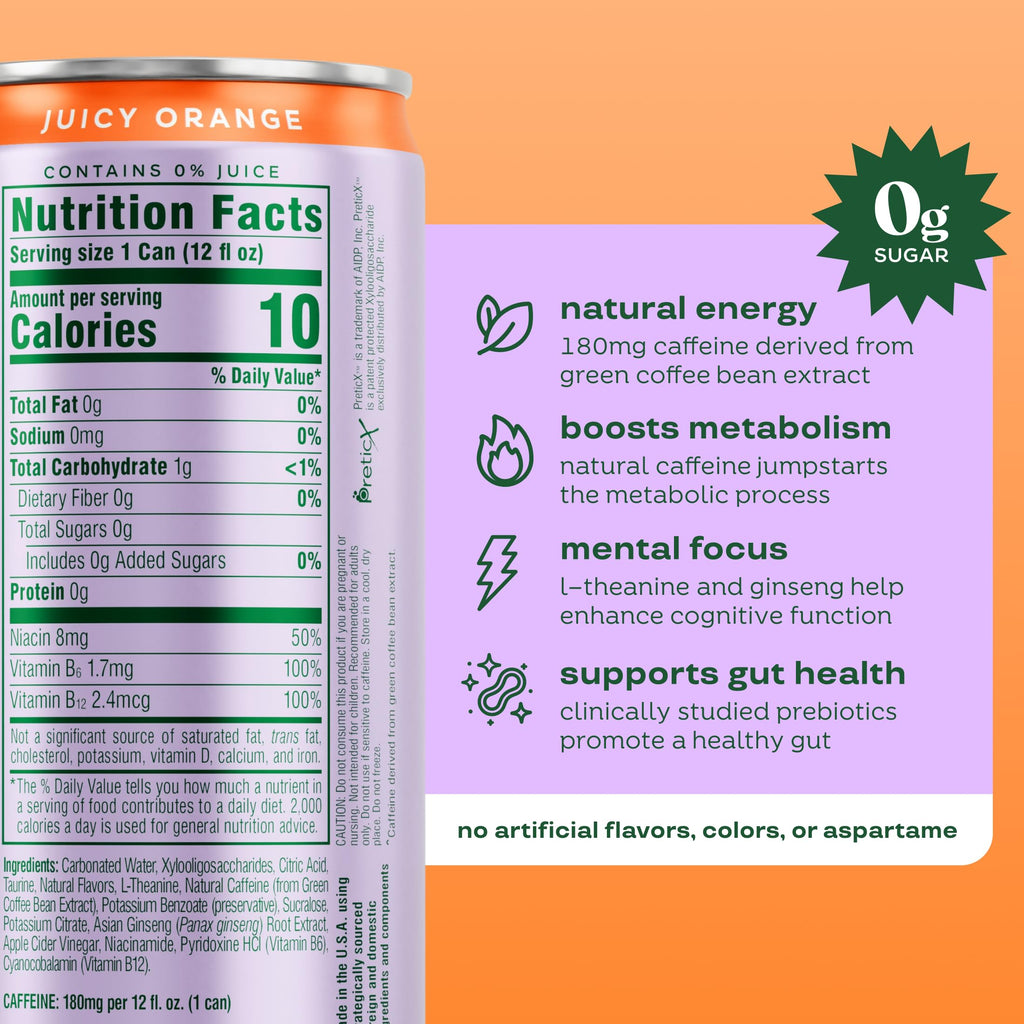 Bloom Nutrition Zero Sugar Energy Drink, Orange, 12oz 12pk