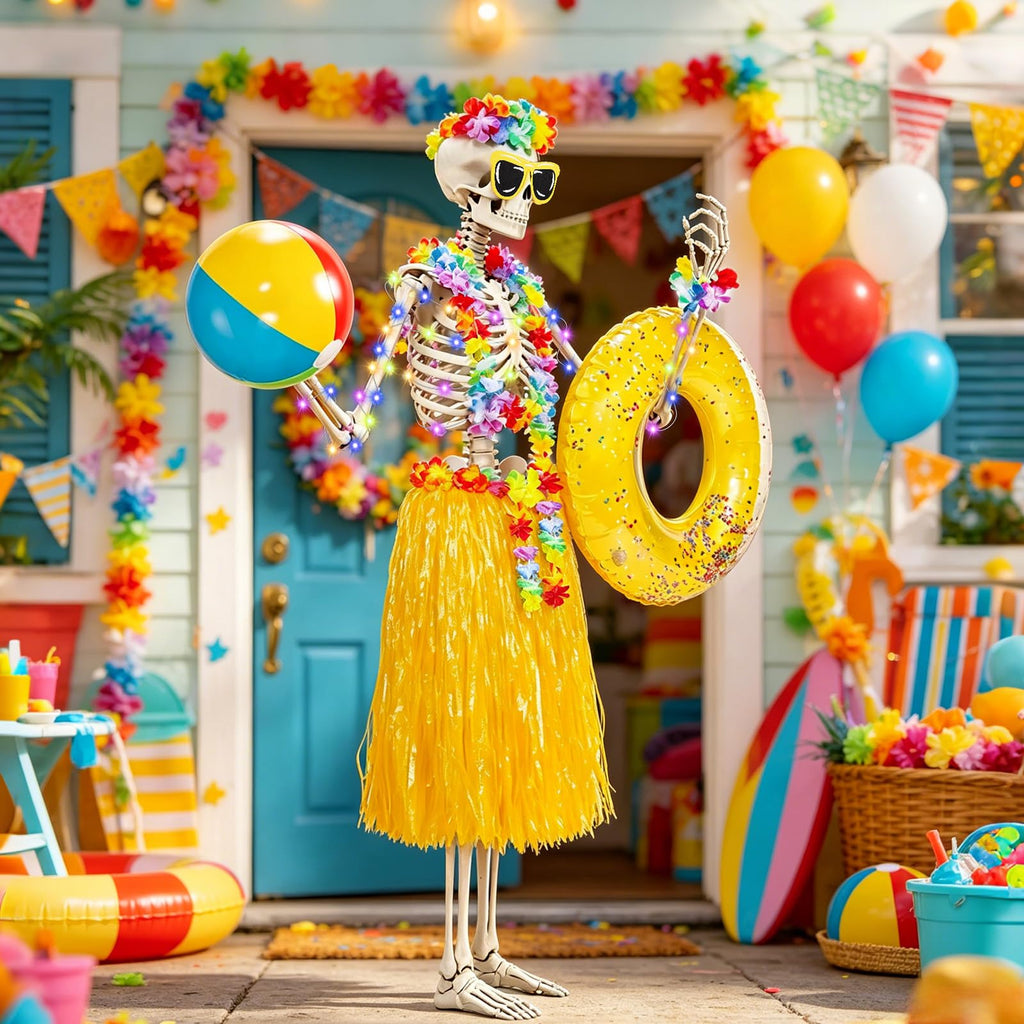 Apopipico 10 Pcs 12 ft Skeleton Summer Costume Outfits Accessories Set