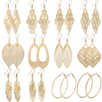 Starain 12 Pairs Gold Hoop Earrings for Women Long Layered Leaf Earrings Vintage Statement Dangle Drop Earring Set