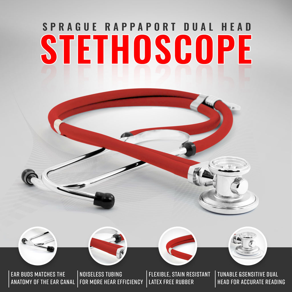 ASA TECHMED Medical Starter Kit – Stethoscope, Durable Blood Pressure Monitor, EMT Shears & Protective Carrying Case – Ideal for Healthcare Students & Professionals, Red