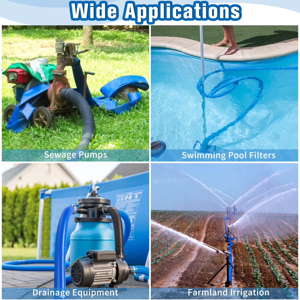 2 IN x 30FT Pool Backwash Hose Heavy Duty Drain Discharge Double PVC Layflat Hose with 2 Clamps, Weatherproof Burst Resistant for Water Transfer, Sump Pump, Pool Filter, Pool Drain (9.2M,Blue)