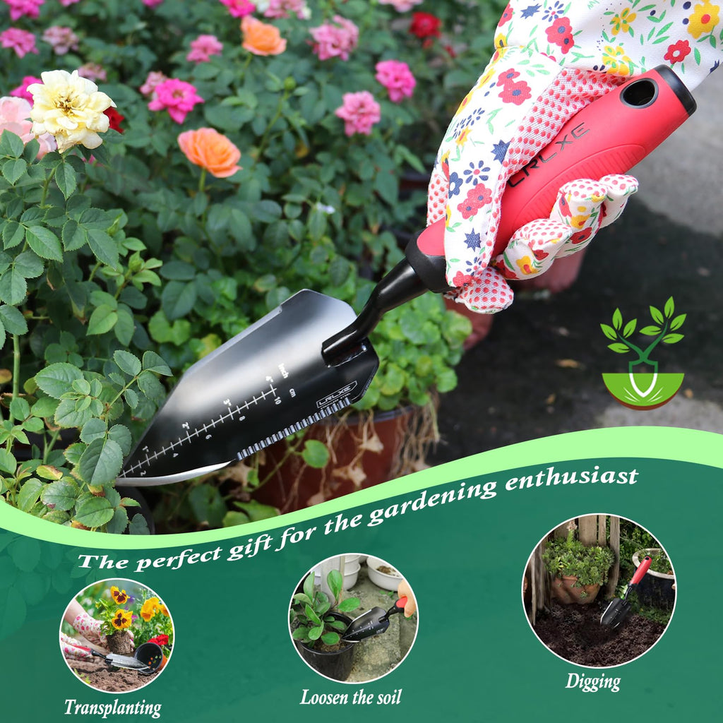 LRLXE Heavy Duty Stainless Steel Garden Trowel, Non Slip Rubber Hand Shovel