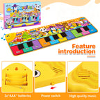 Kids Musical Piano Mats with 25 Music Sounds, Musical Toys Baby Floor Piano Keyboard Mat Carpet Animal Blanket Touch Playmat Early Education Toys for 1 2 3 4 5 6+ Years Old Girls Boys Toddlers