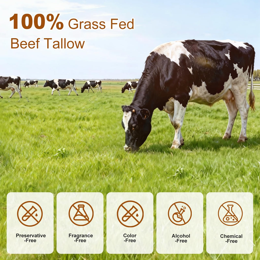Beef Tallow for Skin, Grass-Fed Beef Tallow Balm, Handmade Whipped Beef Tallow Cream, Face Moisturizer & Body Butter Restores Skin Barrier, Soothes Dry Sensitive Skin, Beef Tallow Honey Balm Unscented