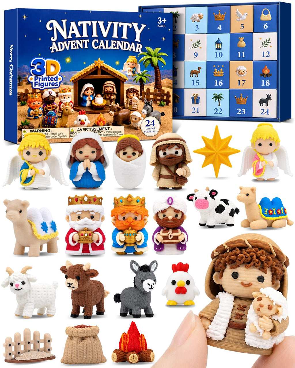 Nativity Advent Calendar 3D Printed Nativity Set Toys Gift for Toddler Kids