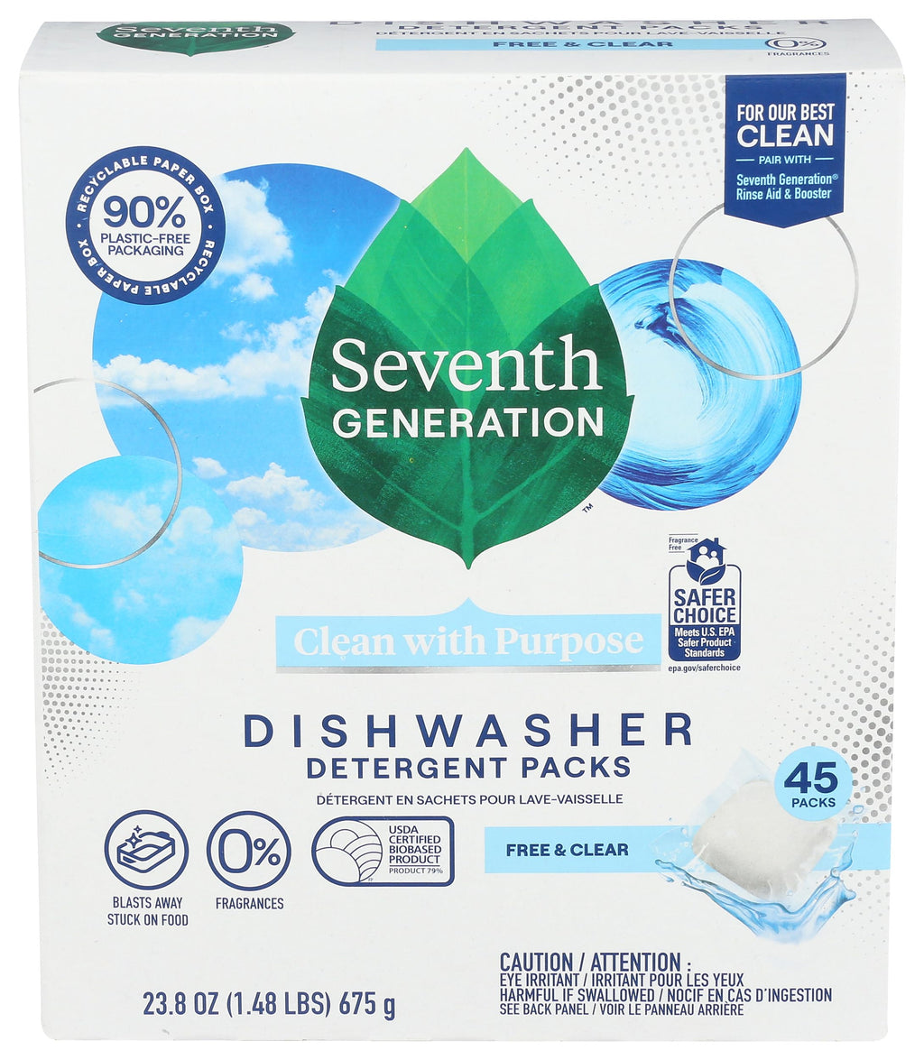 Seventh Generation Dishwasher Detergent Packs Free & Clear for sparkling dishes Dishwasher tabs 45 count
