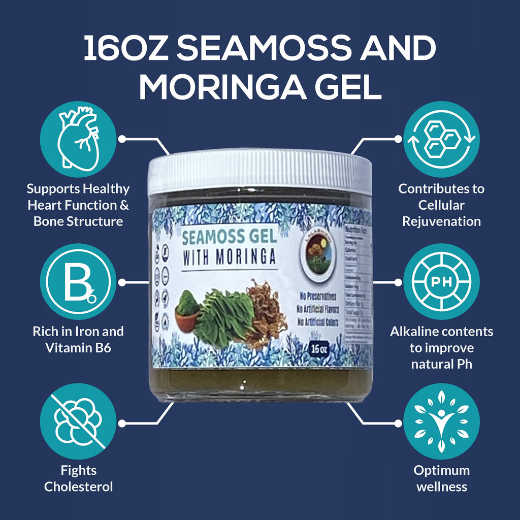 Sea Moss Gel with Moringa and Cinnamon - Organic Sea Moss Gel for Skin and Nail Health, Immune System Support, and Enhanced Energy Level - Essential Vitamin and Mineral Rich Formulation - 16oz.